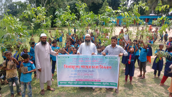 তেঁতুলিয়ায় শিক্ষার্থীদের মাঝে বিনামূল্যে গাছের চারা বিতরণ