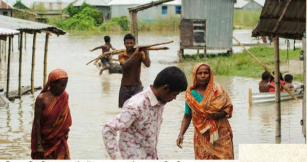 বাঘায় বন্যার পানিতে ভাসছে  চরাঞ্চলের মানুষ 